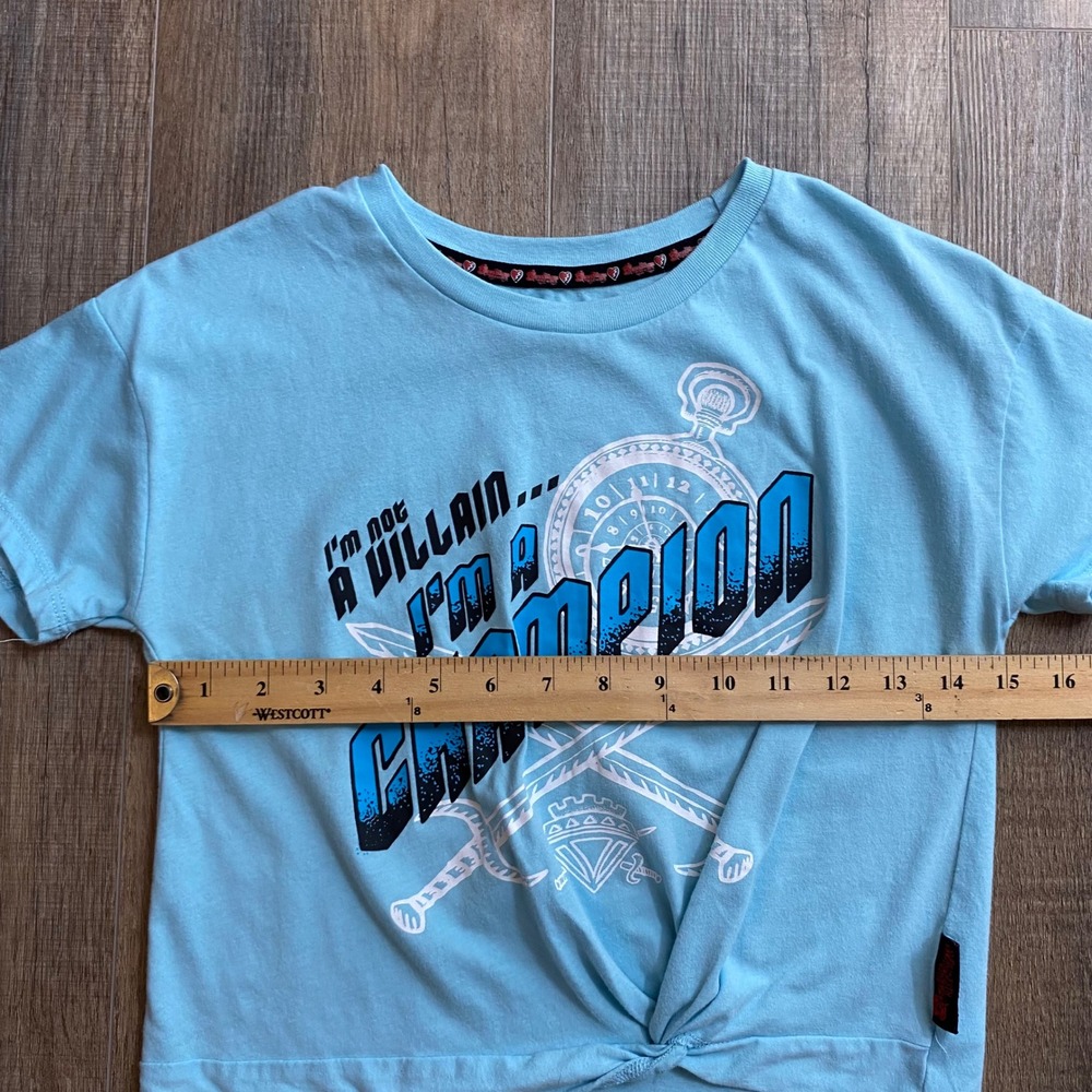 Disney Descendants The Rise of Red Light Blue Twist Front Graphic Tee Kids M 7/8 - Picture 5 of 6